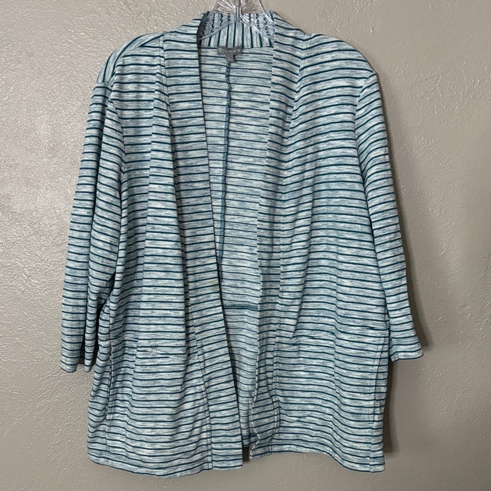 T by Talbots Open Cardigan Womens‎ Plus Striped 1X